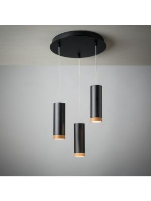 Domus Pheb 5 Pendant Lamp with round canopy, lamps black, elements oak