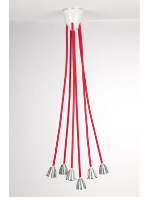 Less'n'more Athene Ceiling Light 6 A-6DL heads aluminum, flex arms textile red